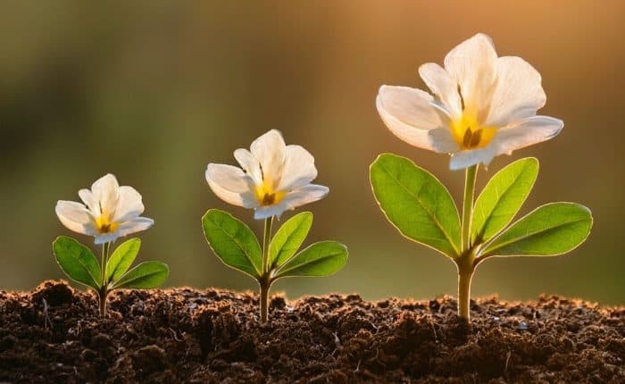 3 flower plants growing in the sun